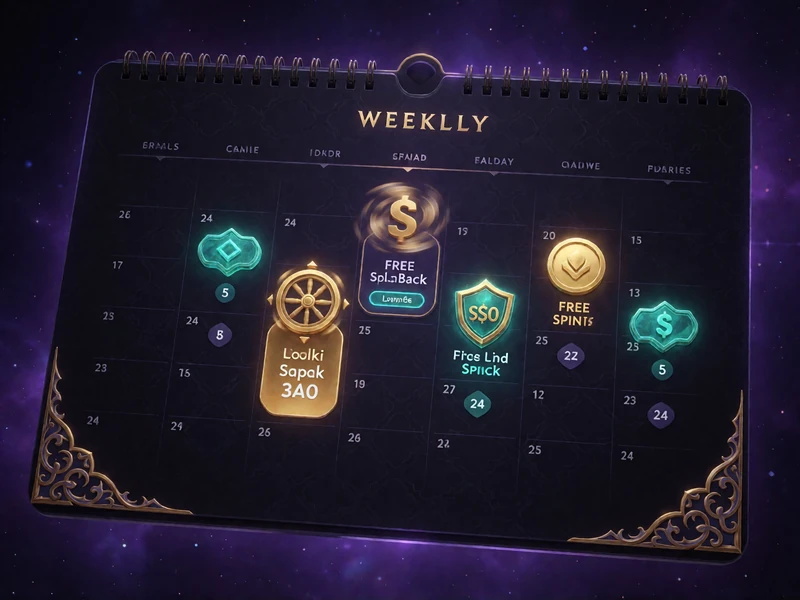 Wochenkalender mit markierten Reload- und Cashback-Ereignissen bei Alawin Casino