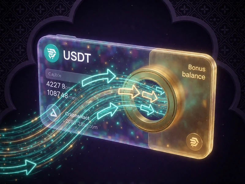Krypto-Wallet mit USDT-Transaktion und getrenntem Bonusguthaben beim Alawin Krypto-Willkommensbonus