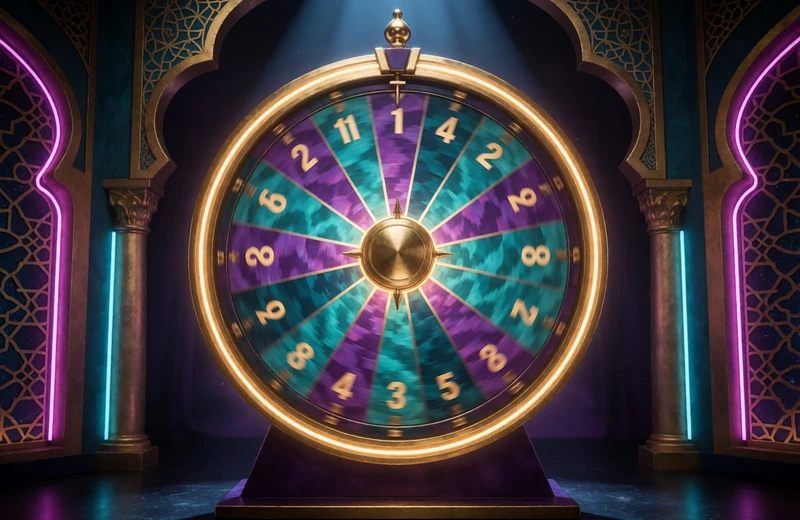 Gl&uuml;cksrad der Mega Wheel Spielshow mit Nummern im Alawin Live Casino